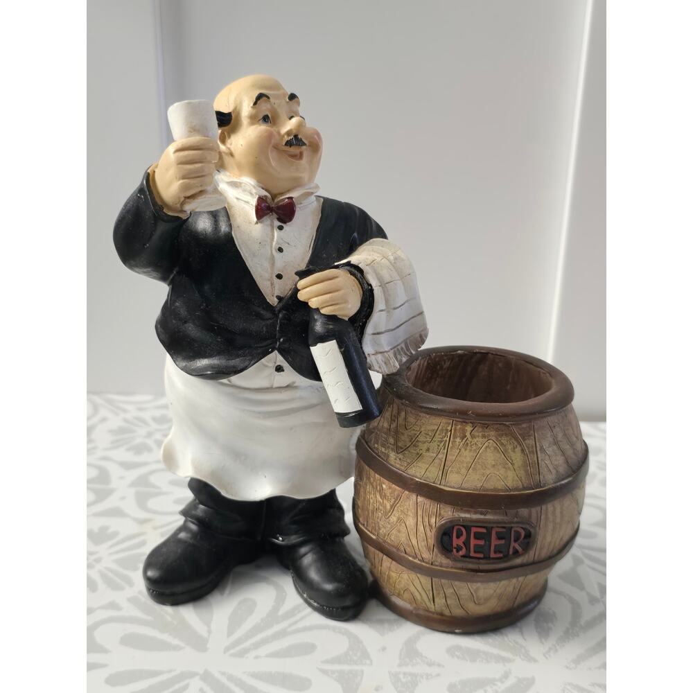 Butler Waiter Beer Barrel Holder Figurine – Bar/Desk Organizer